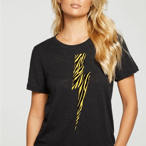 Chaser Tops - Chaser Black Graphic Tee with Zebra Lightning Bolt Size S